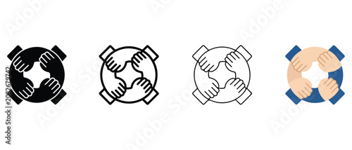 hands joining in a circle as a symbol of partnership teamwork and unity in business and social connections