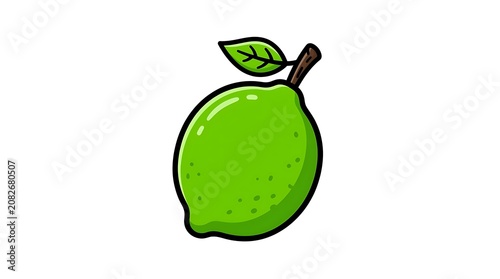 Green apple with leaf on white background.