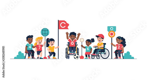 Diverse children with disabilities playing.