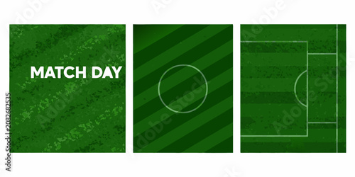 soccer field graphic with match day text realistic texture football pitch sports broadcast design illustration vector background green stripes circle lines