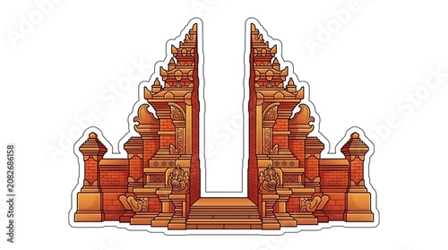 Sacred Gateway of Bali: An ornate Balinese temple gate, crafted from intricate stone carvings, stands as a majestic entrance to a sacred space, inviting spiritual contemplation.