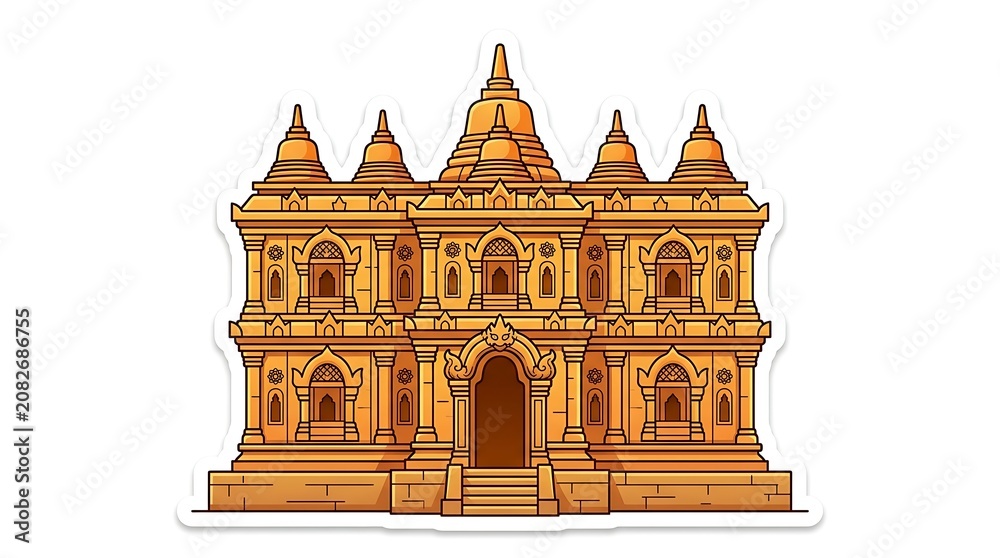 Obraz premium Golden Temple Facade: An intricately designed golden temple, featuring elaborate architecture, ornate windows, and tiered rooftops.