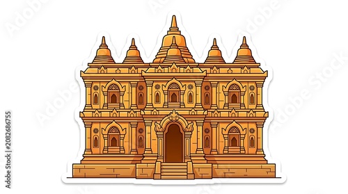 Golden Temple Facade: An intricately designed golden temple, featuring elaborate architecture, ornate windows, and tiered rooftops.