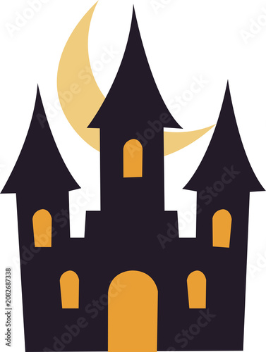 Canvastavla Spooky haunted castle silhouette with crescent moon