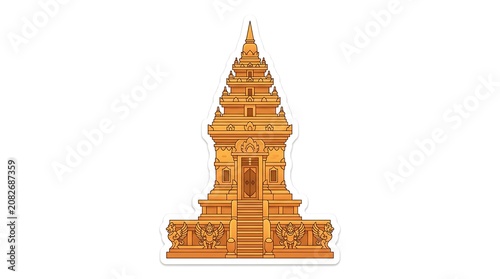 Golden Buddhist Temple: A detailed illustration of a magnificent golden Buddhist temple, showcasing intricate architecture and a serene atmosphere.