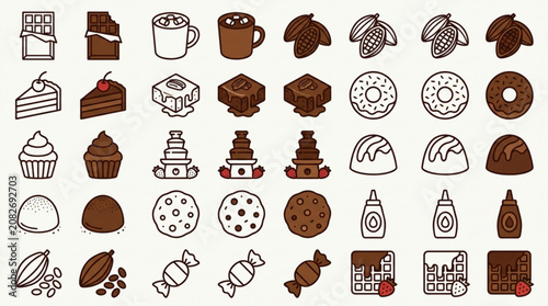 Fotografía Chocolate desserts and sweets vector icons collection