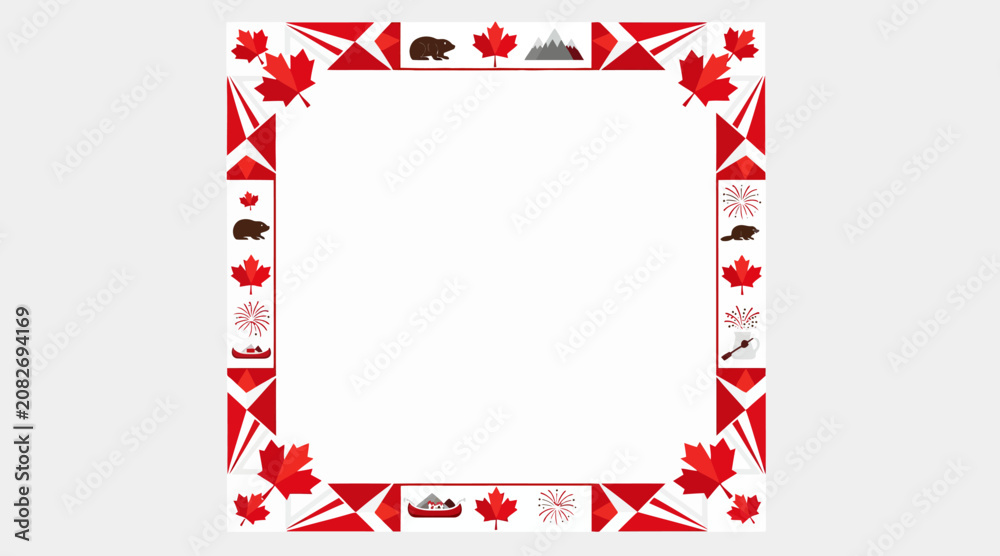 Fototapeta premium Canada frame border with maple leaf and symbols