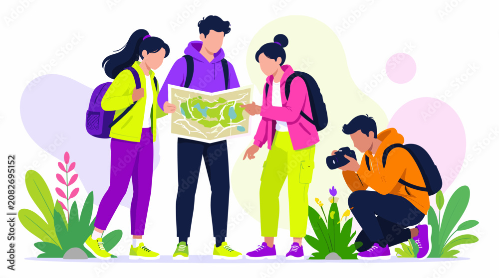 Fototapeta premium Back to School Group of Students with Backpack and Money Exchange.