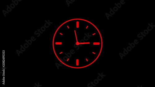 Canvastavla A red neon outline of a clock face with hour and minute hands pointing to approx