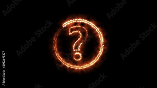 Foto A fiery orange question mark symbol within a circular frame emits a warm glow an