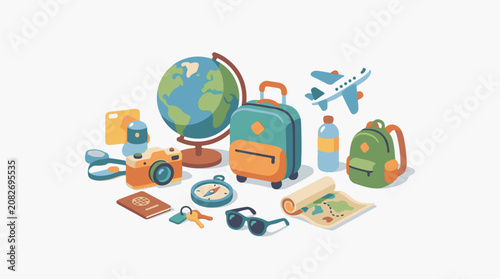 Assortment of travel essentials arranged for an adventure