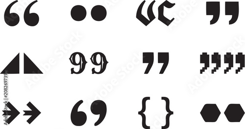Tableau sur toile Diverse collection of black typographic quotation marks and various punctuation