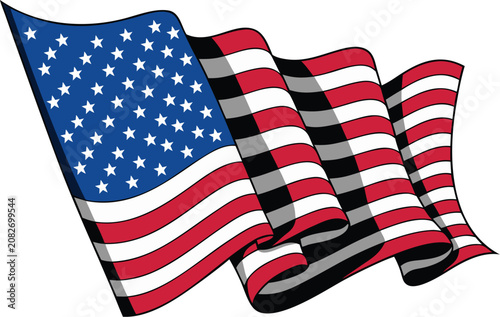 American waving flag vector illustration.