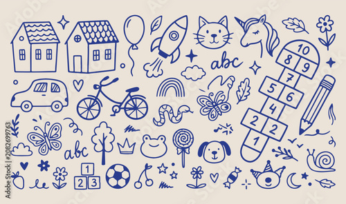 Cuadro en lienzo whimsical hand drawn pattern, playful sketch doodle wallpaper, cute creative sea