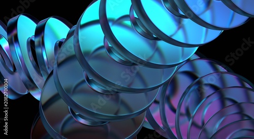 Photos 3d render art featuring abstract iridescent glass curved shapes on a pure black