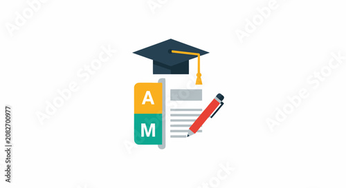 Graduation cap and writing materials for academic achievement