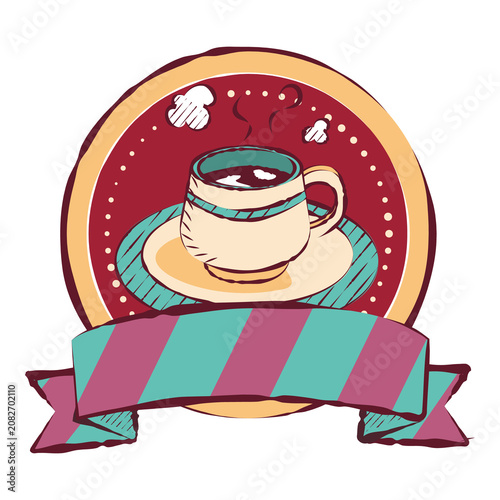 Retro Coffee Cup Cafe Badge Illustration