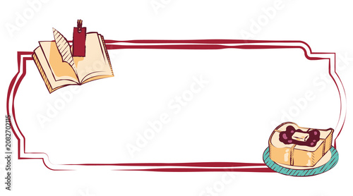 Retro Book Cafe Dessert Frame Illustration