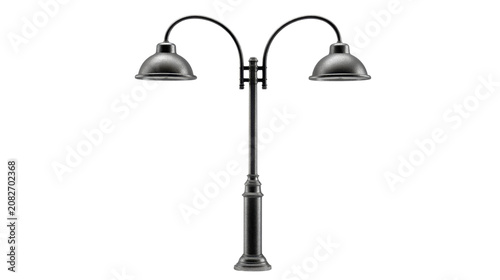 Classic Dual Head Street Lamp with Vintage Metallic Finish Designed for Urban Lighting Infrastructure and Decorative Exterior Projects on White background