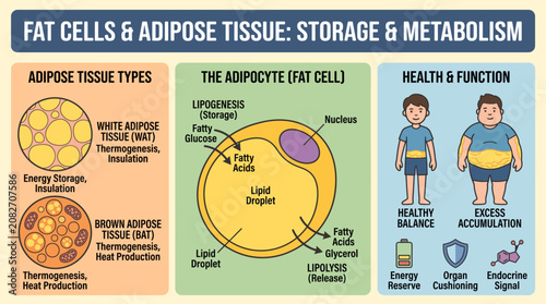 Obraz na plátně Fat Cells and Adipose Tissue Infographic Poster Vector Illustration