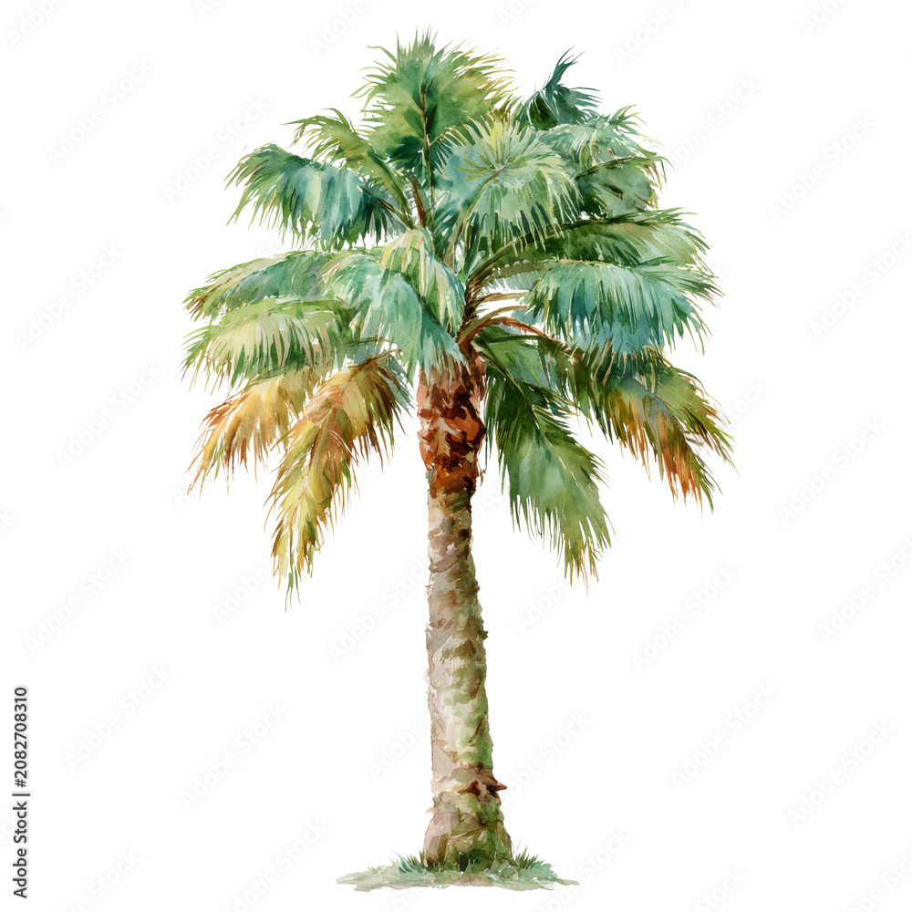 Fototapeta premium Garden watercolor - Palm Tree watercolor isolation on transparent illustration.