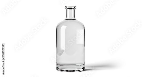 Clear glass bottle isolated on white background for beverages and packaging