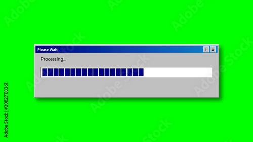 Retro 90s Computer Loading Progress Bar Dialog Box Green Screen Motion Graphic Overlay