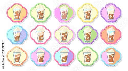 colorful coffee cup icons with whipped cream