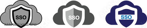 Cloud sso security vector illustration set on transparent background, outline, solid, and color version, representing single sign on.