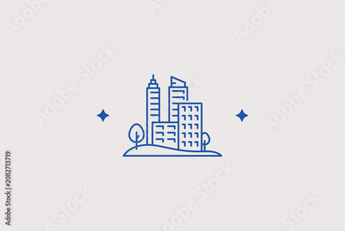 Tableau sur toile High multistory downtown skyscraper city skyscrapers line icon for real estate agency