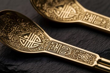 Macro photograph of engraved Sipjangsaeng patterns on brass Sujeo