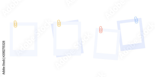 Polaroid photo frame with clip template. Photograph, memory, album concepts. Flat decorative vector design isolated illustration. 
