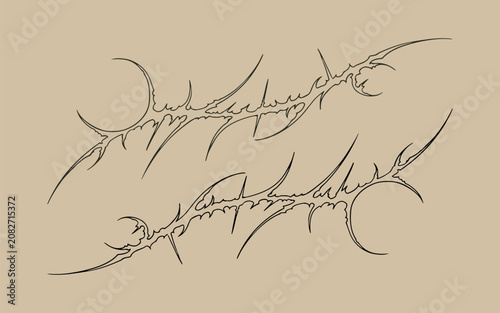 Fotografie Fine line art cyber sigilism horizontal border element pair