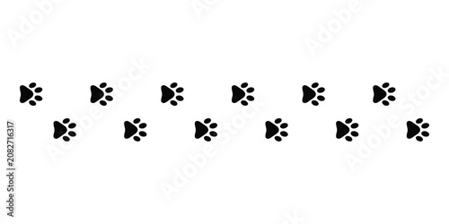 Seamless vector pattern of black dog paw prints and cat silhouettes with hearts, football and flower icons, animal themed decorative wallpaper texture illustration