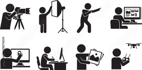 Fotografía Photography and videography icon set in black silhouette