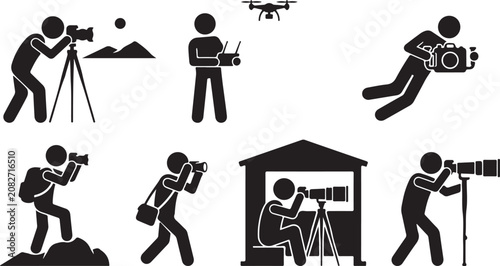 Konstfotografi Photography and videography icon set in black silhouette style