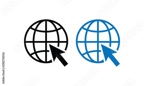 Global Airplane and Earth Vector Icon Set with Globe Symbol for Travel Internet Network Website Business Logo and Web Design Illustration