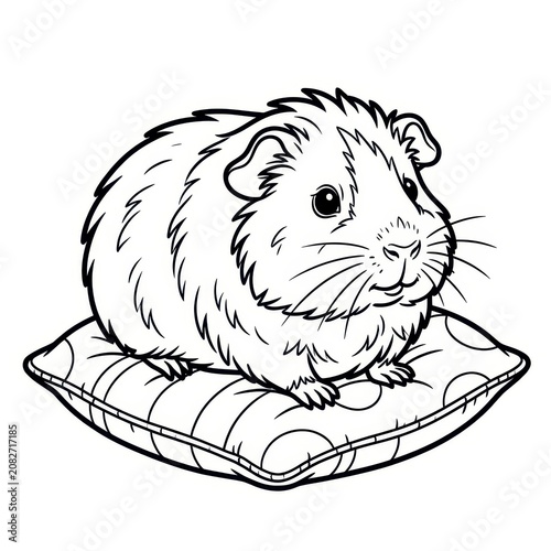 Cute guinea pig on pillow outline for coloring book