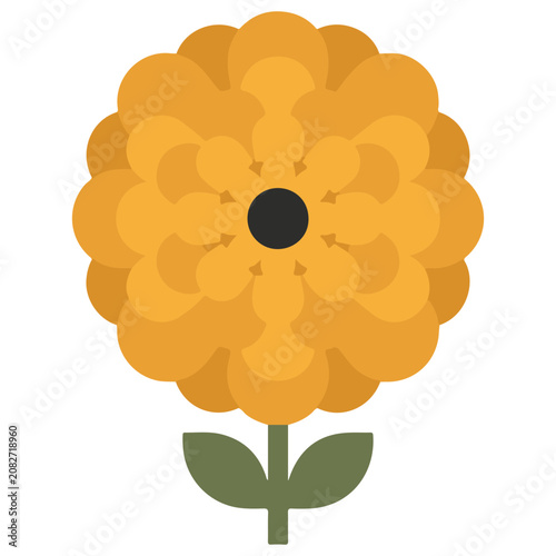 Vibrant yellow flower graphic with green stem and leaves on white background, simple illustration