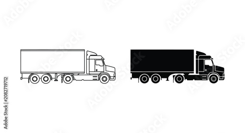 Semi truck Outline And Silhouette Against A White Background Silhouette lorry