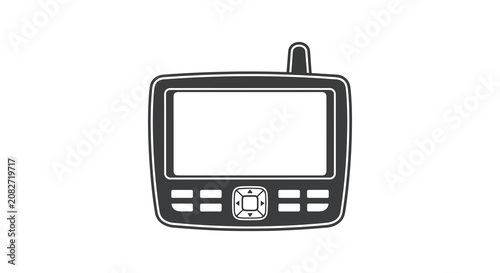 Portable radio with antenna and buttons black and white silhouette transceiver