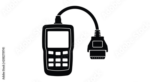 Automotive diagnostic tool with obd connector black silhouette scanner vehicle repair