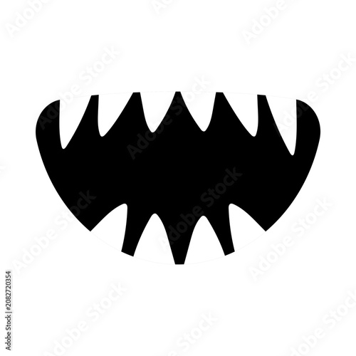 Scary monster mouth. Open mouth with sharp teeth. Halloween, holiday celebration, evil, horror concepts. Flat decorative vector design isolated illustration. 