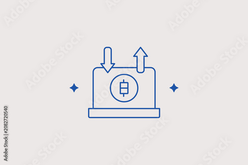 Fotografija Open laptop computer screen with incoming outgoing transaction arrows line icon for crypto wallet
