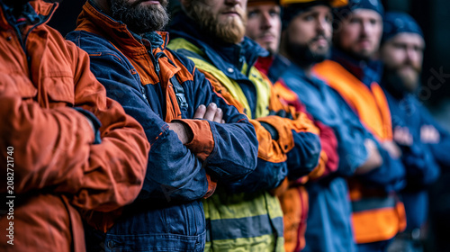 Line of Workers: A group of...