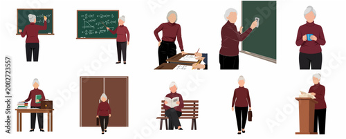 Senior Female Teacher Character Set for Education and School Classroom Concepts