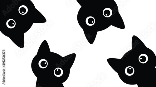 “Black Cat Heads Vector Illustration with Cute Eyes and Minimal Silhouette Design”