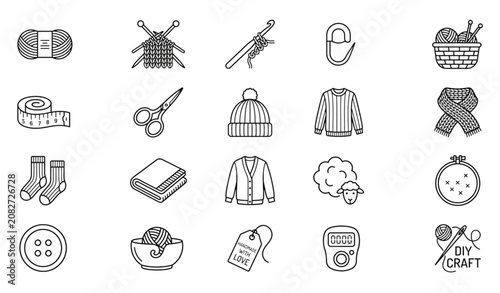 Handmade Knitting Outline Icon Collection