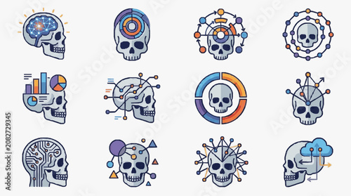 Cuadro en lienzo Corporate Illustrations of Skulls with Modern Data Analytics AI and Technology C
