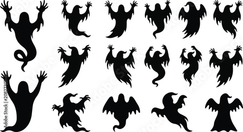 Fotografie Spooky halloween ghost silhouettes for decorations and party themes
